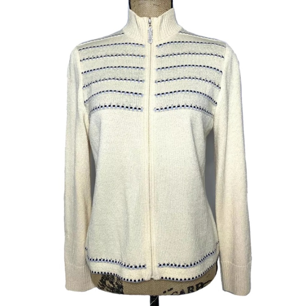 St. John Ivory Wool Blend Zip Up Blazer Jacket